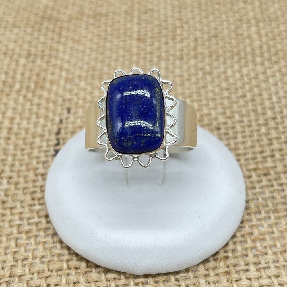 Jay King Sterling Silver Lapis Ring Cushion Cut Lattice Design Size 9.5 Signed - Picture 4 of 10